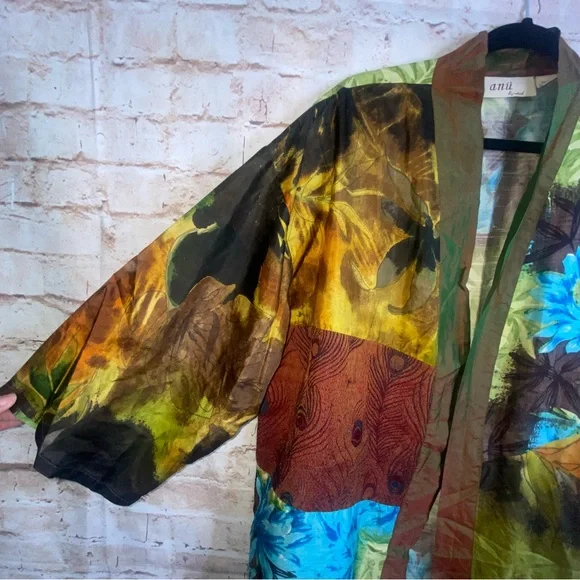 Anii by Natural Silk Patchwork Mixed Media Kimono Jacket One Size - Picture 3 of 7